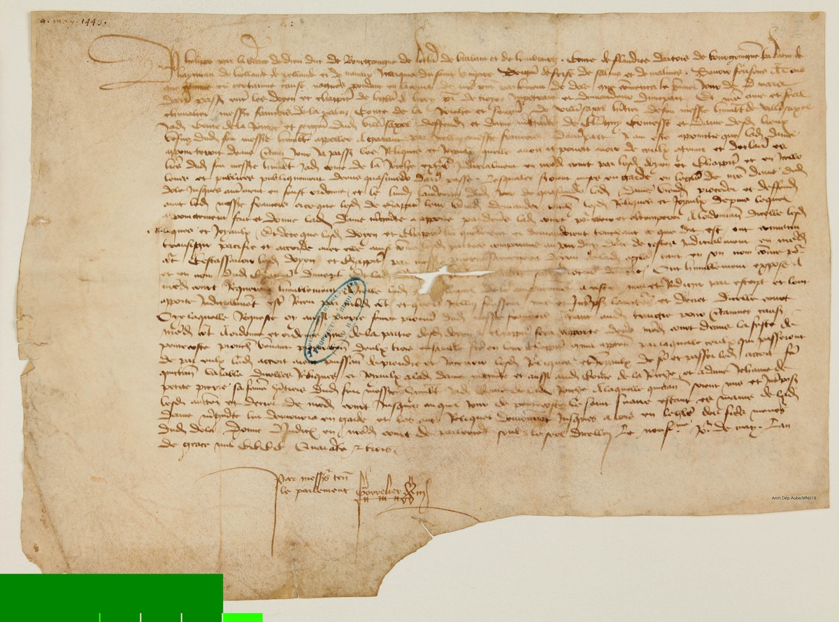 Order of the Parliament of Dole on the custody of the Holy Shroud and the other relics in dispute, 9 May 1443