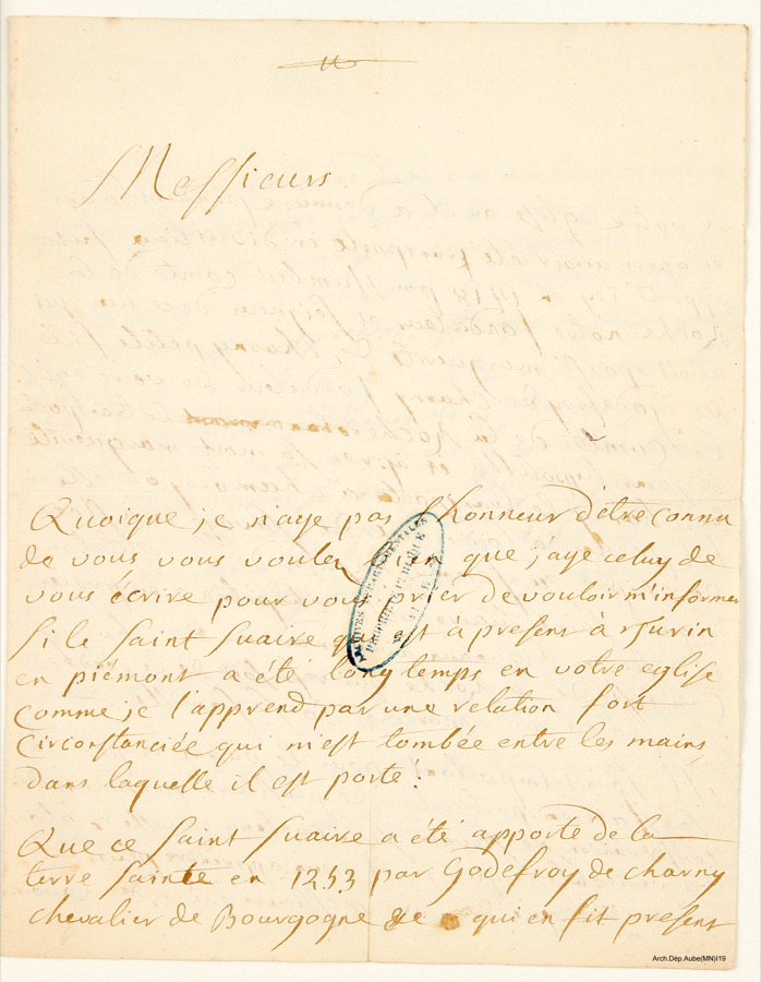 Canon Sergent letter concerning the Holy Shroud, 25 September 1725, page 1
