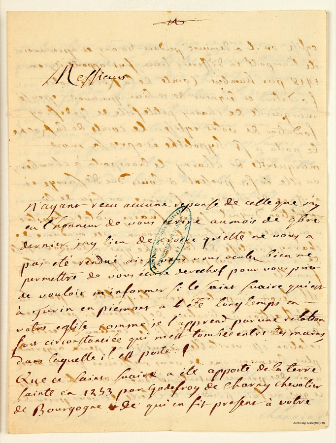 Canon Sergent follow-up letter concerning the Holy Shroud, 25 June 1726, page 1