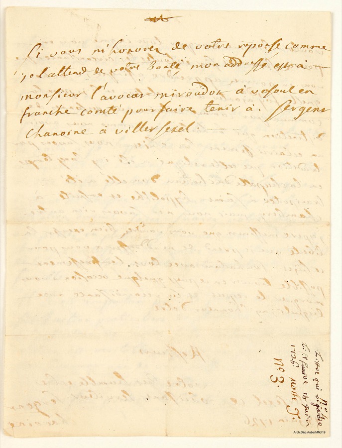 Canon Sergent follow-up letter concerning the Holy Shroud, 25 June 1726, page 3